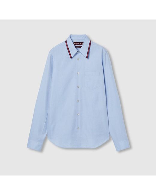 Gucci Blue Oxford Cotton Shirt With Web, Size 14+ Ready-To-Wear for men