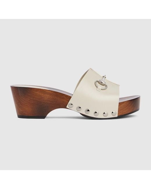 Gucci White Platform Clog With Horsebit