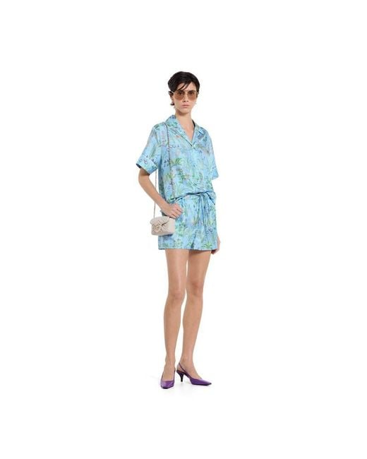 Gucci Blue Printed Silk Twill Shorts