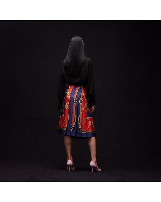 Gucci Red Printed Silk Twill Midi Skirt