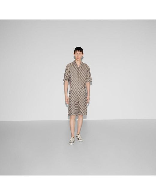 Shorts In Misto Lino Con Motivo GG di Gucci in Gray da Uomo