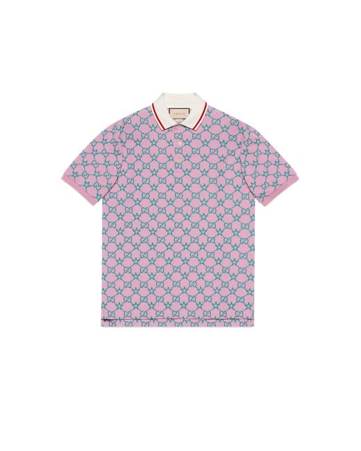 Gucci Poloshirt aus Stretch Baumwolle mit GG Motiv in Pink für Herren
