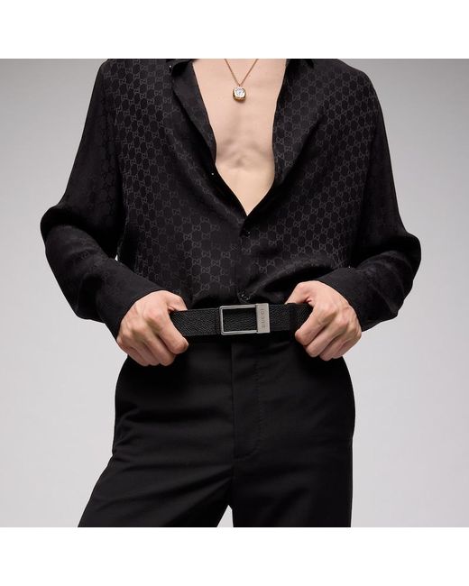 Gucci Black Reversible Belt With Rectangular Buckle, Size 75, Leather for men