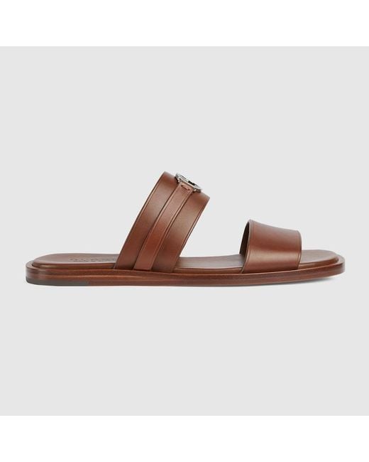 Gucci Brown Sandal With Round Interlocking G for men