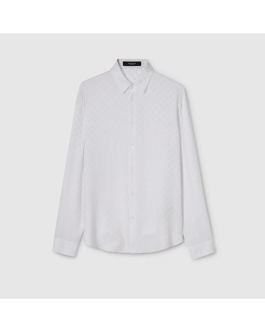 Gucci White Gg Silk Jacquard Shirt, Size 15 for men