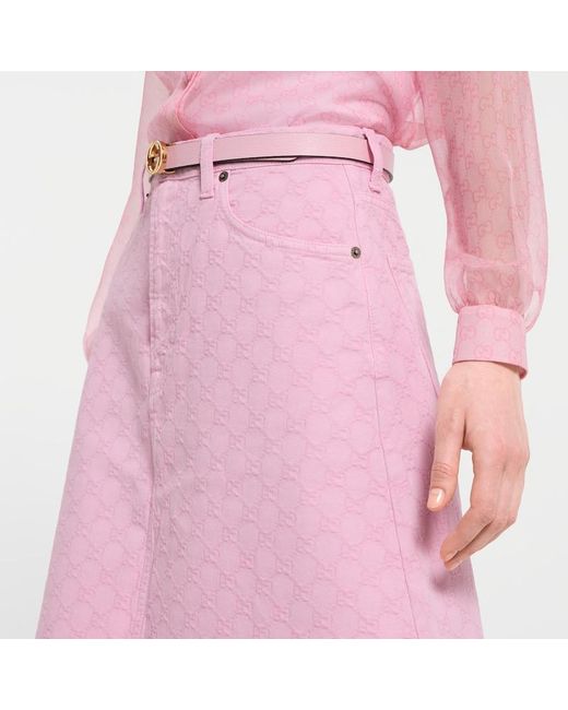 Gucci Pink Gg Cotton Denim Jacquard Skirt