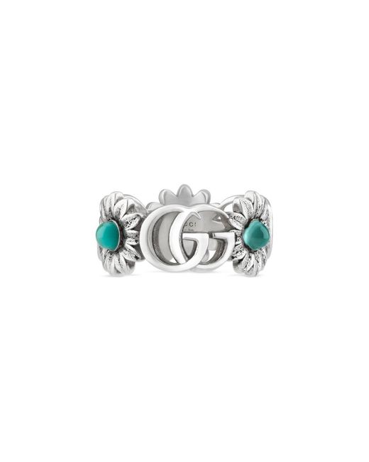 Gucci Blue Double G Flower Ring