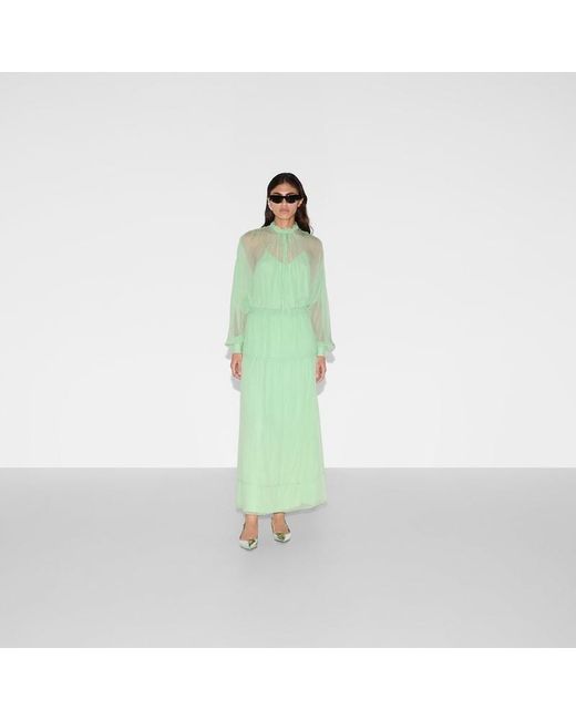 Gucci シルクシフォンクレポン スカート, グリーン, ウェア Green