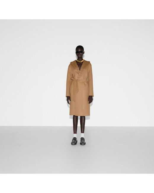 Gucci Natural Reversible Gg Silk Wool Blend Coat