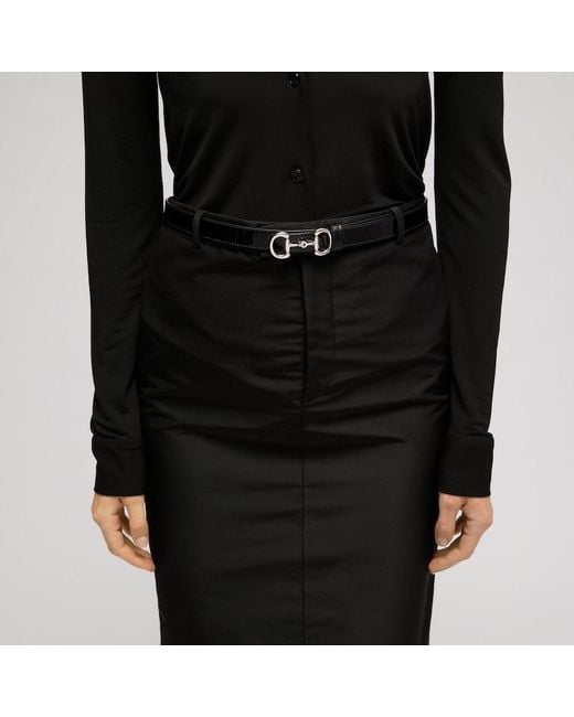 Gucci Black Thin Belt With Horsebit Buckle, Size 100