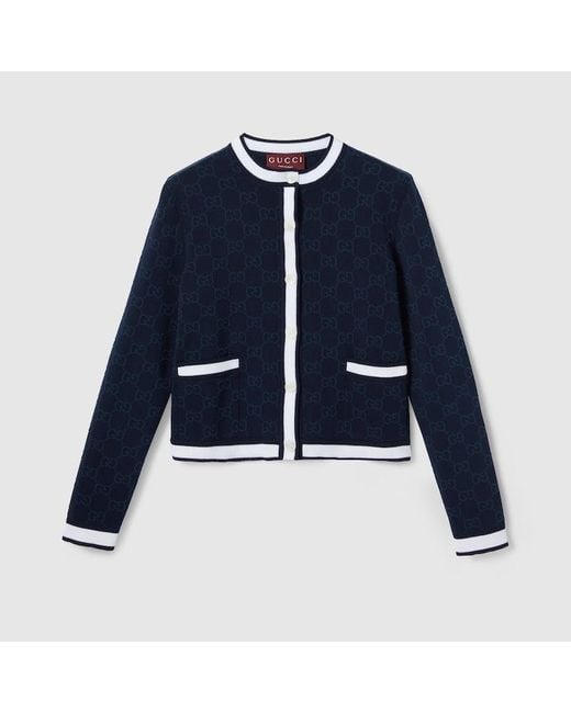Gucci Ggファインコットン ジャカード カーディガン, ブルー, ウェア Blue