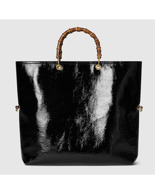 Gucci バンブー リバーシブル ラージ トートバッグ, ブラック, レザー Black