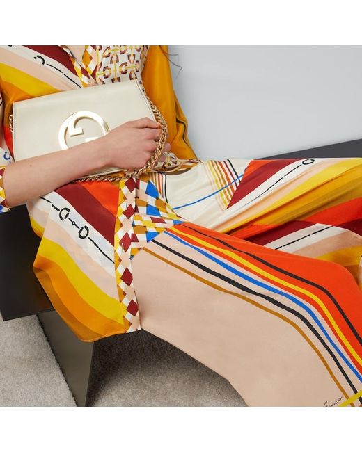 Pantalon En Soie À Imprimé Patchwork Héritage Gucci en coloris Orange