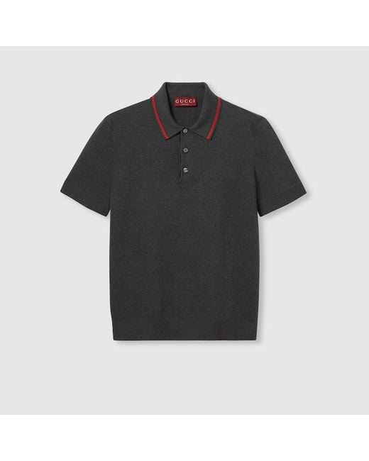 Polo De Algodón Y Seda Con Tribanda Web, Talla Gucci de hombre de color Black