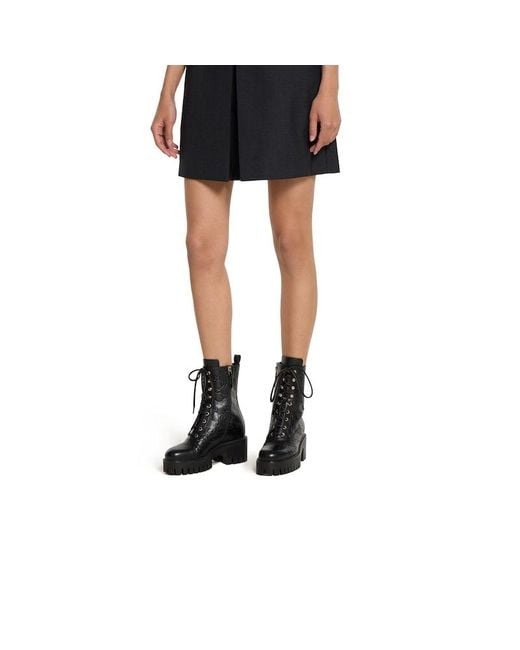 Gucci Gg ウィメンズ レースアップ アンクルブーツ, ブラック, レザー Black