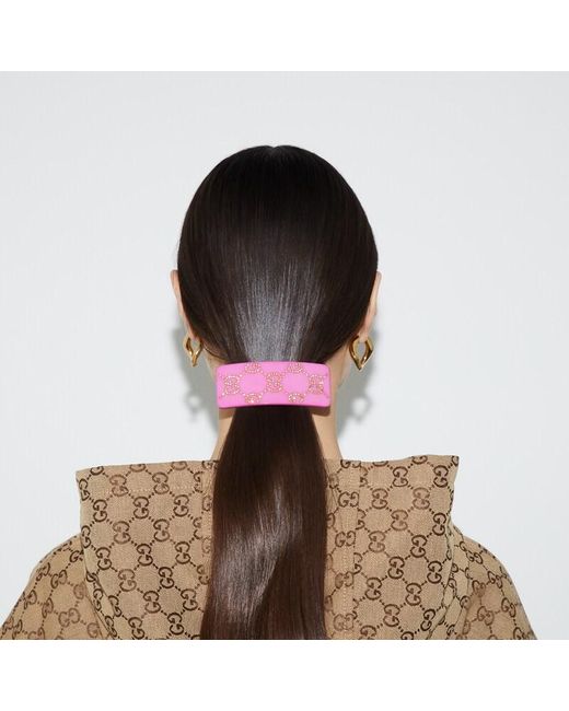 Gucci Pink GG Crystals Hair Slide