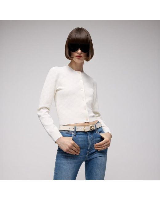 Gucci White Belt With Round Buckle, Size 100