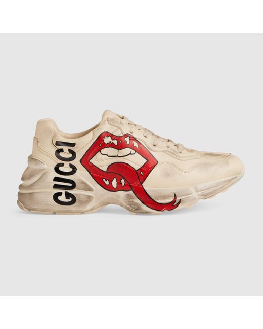 Gucci White Rhyton damensneaker mit mund-print