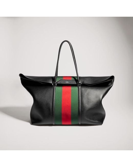 Gucci Black Mega Web Trademark Medium Duffle Bag, Leather for men