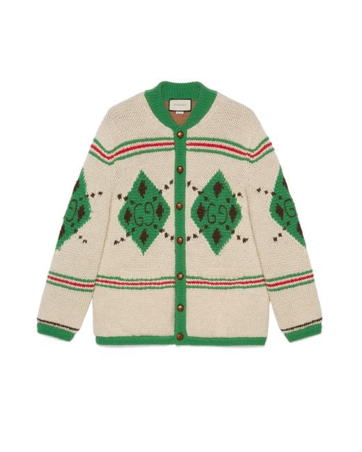 Gucci Alpaca Wool Jacquard Cardigan in White for Men Lyst
