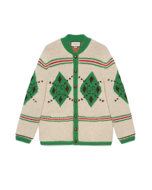 Gucci White Alpaca Wool Jacquard Cardigan for men