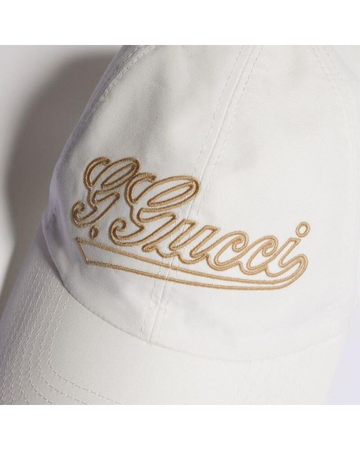 Gucci White Cotton Baseball Hat With Embroidery, Size Xl, Cotton
