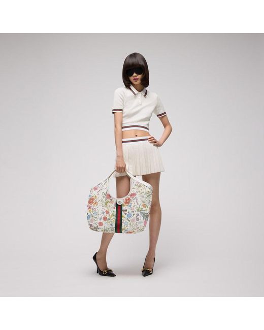 Gucci White Giglio Flora Large Tote Bag, Fabric