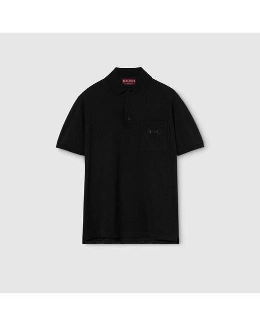 Gucci Black Cotton Piquet Polo Shirt With Embroidery for men