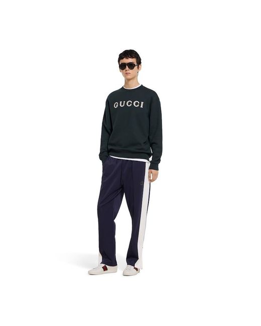Gucci Blue Cotton Jersey Sweatshirt With Embroidery for men