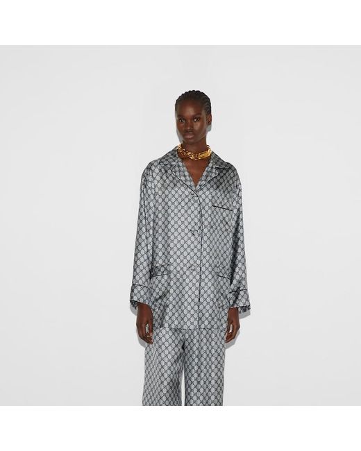 Gucci Gray Gg Silk Twill Shirt