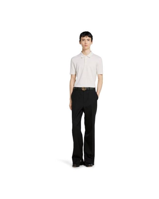 Gucci White Knit Wool Polo Shirt With Web for men