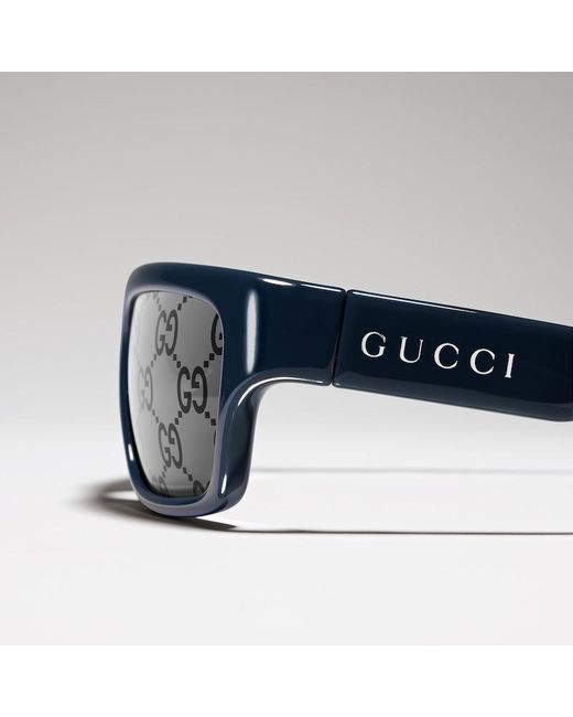 Gucci Blue Rectangular-Frame Sunglasses for men