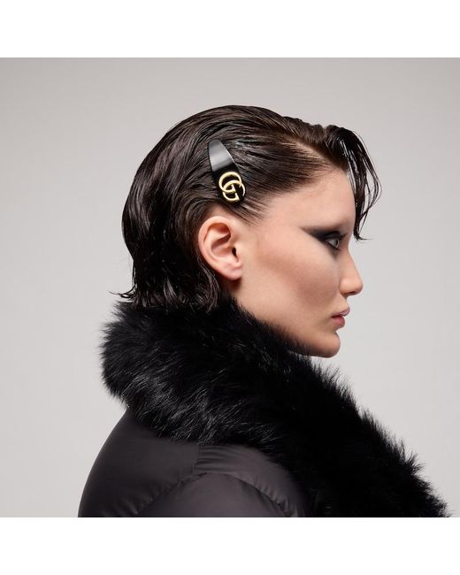 Gucci Black Hair Clip With Double G, Resin