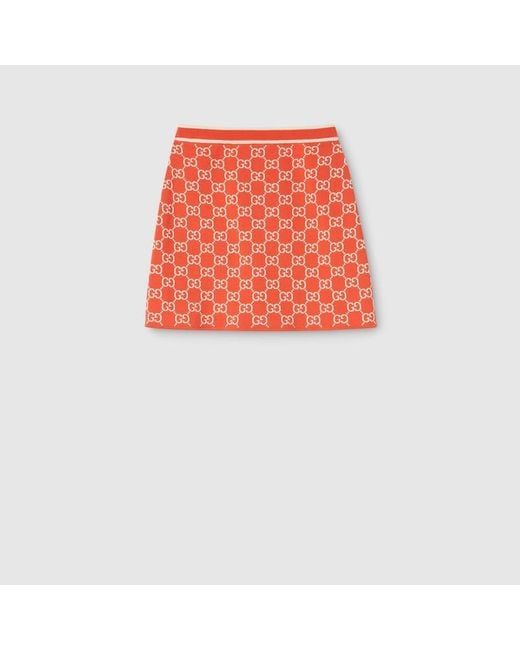 Gucci Red Gg Fine Cotton Jacquard Skirt