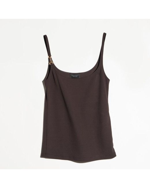 Gucci Brown Viscose Crêpe Jersey Top With Horsebit, Size L, Ready-To-Wear