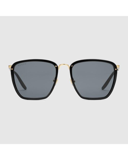 Gucci Black Eckige Sonnenbrille Aus Azetat Und Metall
