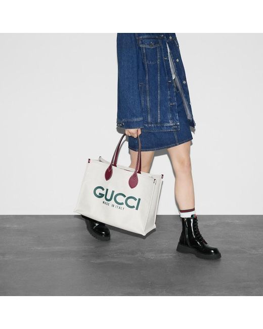 Gucci White Large Tote Bag With Print