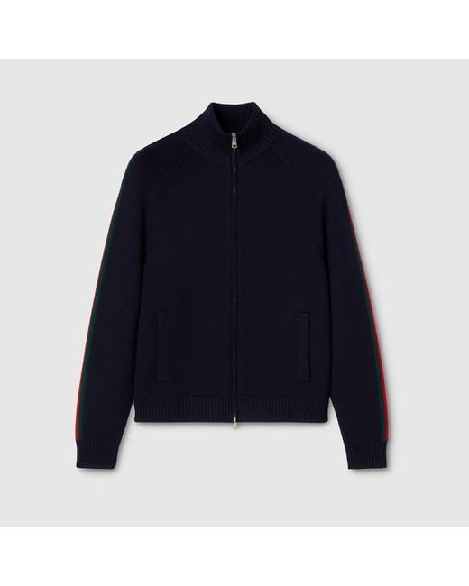 Gucci Blue Woven Stitch Knit Wool Zip Jacket for men