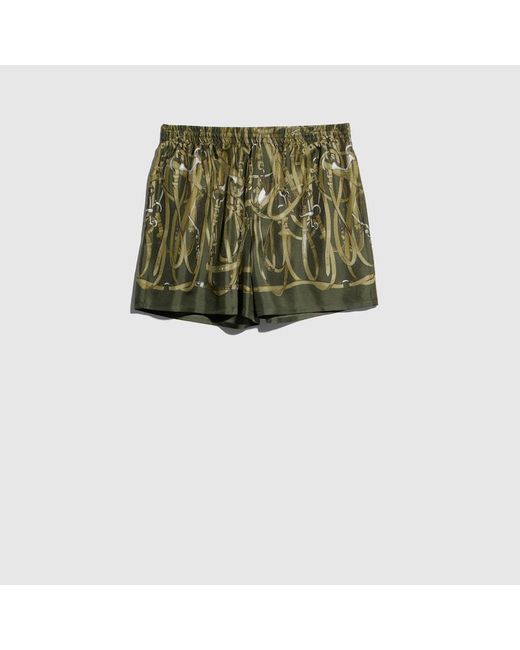 Gucci Green Printed Silk Twill Shorts for men