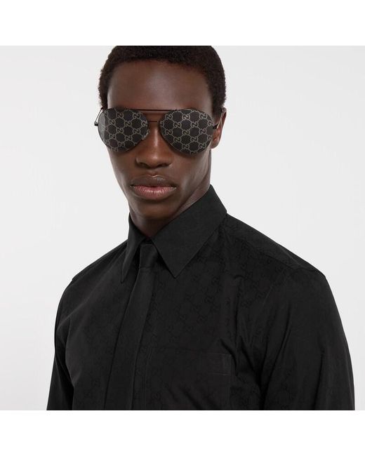 Gucci Black Gg Cotton Poplin Shirt for men