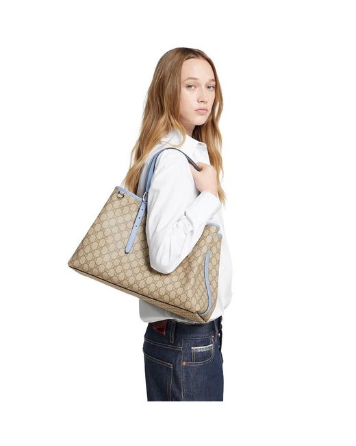 Gucci 〔Ggエンブレム〕ラージ トートバッグ, ベージュ, Ggキャンバス Natural