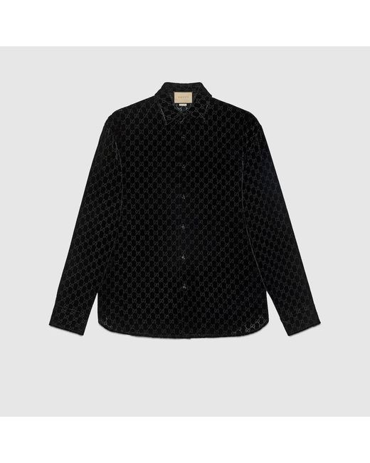 Camisa Extragrande de Terciopelo con GG Gucci de hombre de color Black