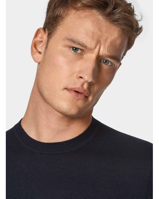 Punto De Cuello Redondo De Algodón Seda Y Cachemira, Talla Gutteridge de hombre de color Blue