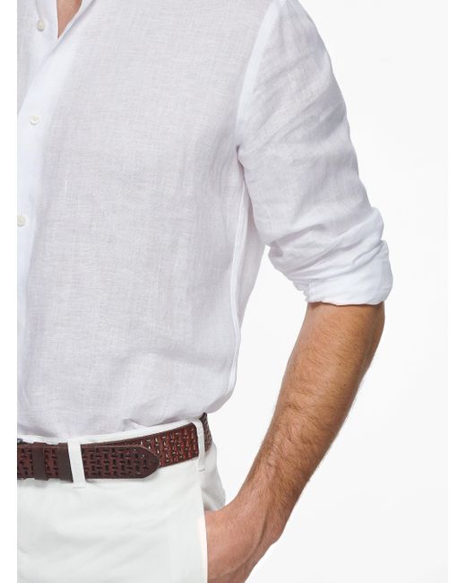 Camicia collo italiano in puro lino di Gutteridge in White da Uomo