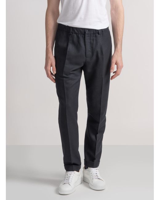 Pantalón Ligero Con Pinzas Y Cordón En Mezcla De Lana Gutteridge de hombre de color Black