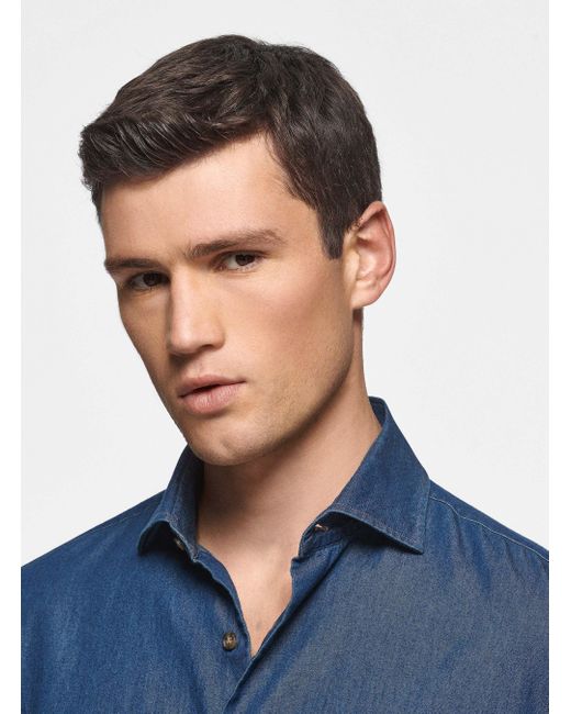 Camicia in cotone chambray di Gutteridge in Blue da Uomo