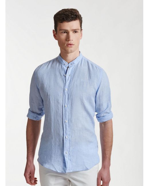 Camicia Collo Coreano di Gutteridge in Blue da Uomo