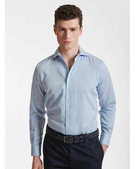 Camisa De Cuello Semifrancés De Algodón Teñido En Prenda, Talla Gutteridge de hombre de color Blue