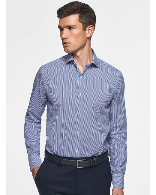 Camisa de rayas de popelín elástico Gutteridge de hombre de color Blue