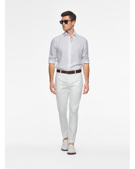 Camicia collo italiano in puro lino di Gutteridge in White da Uomo